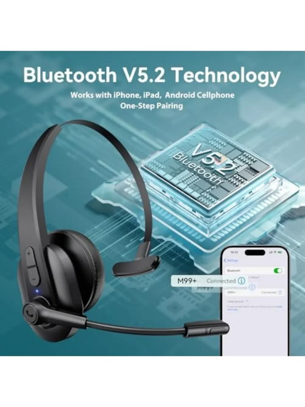Wireless Bluetooth Headset with Noise Cancelling Mic, USB Dongle, Mute Button